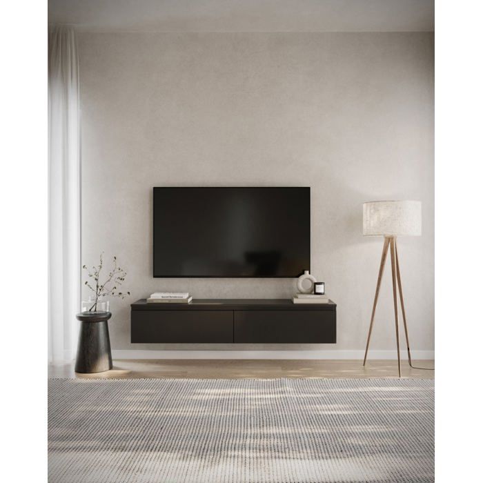 Meuble TV 2 portes -suspendu - BEMMI- 150 cm - noir
