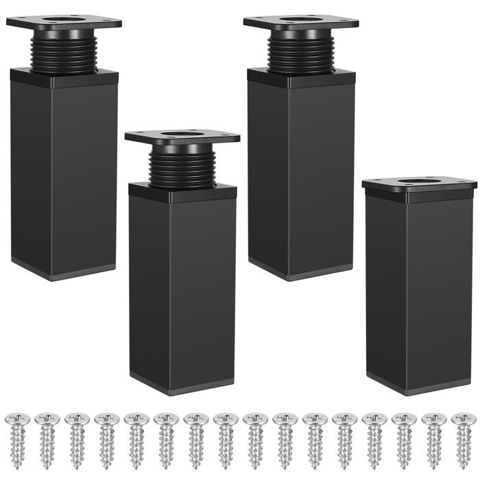 Lot de 4 pieds de meubles réglables carrés AIMOONSA 40 x 120 mm en aluminium - Noir