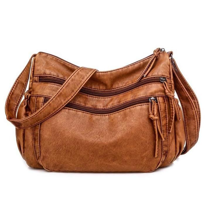 Sac Bandoulière Femme Marron Foncé En Simili Cuir PU - Style Rétro, Sangle Réglable