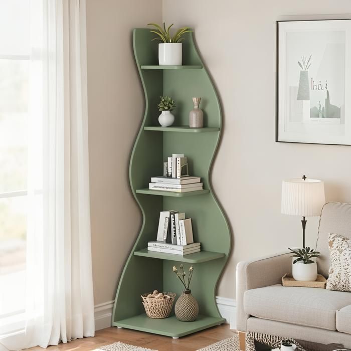 Petite Bibliothèque à 5 Niveaux Bibliothèque Ouverte Étagère de rangement pour Maison Bureau Salon Chambre à Coucher vert