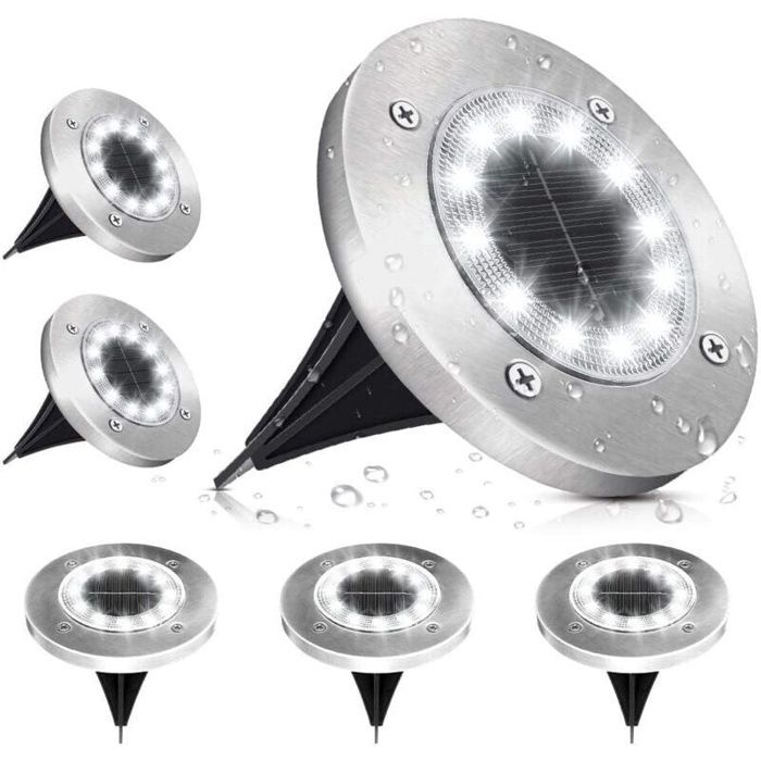 Lampe solaire encastrable 12 LED 6000K IP65 - Spot jardin étanche 6–8h autonomie sans fil
