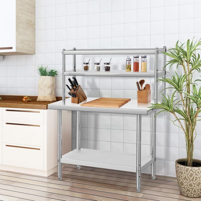 PLAN DE TRAVAIL - SALUT - 76 X 61 X138CM-Table en acier inoxydable avec étagères- Table De Cuisine