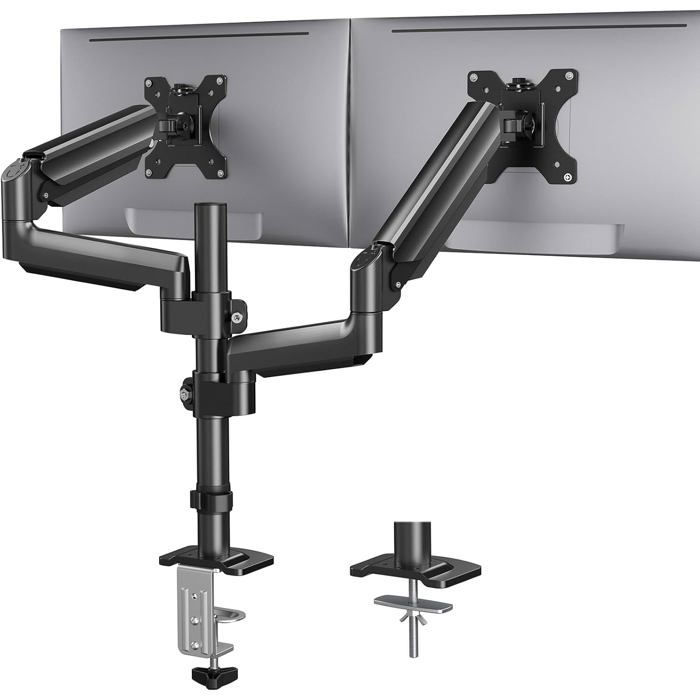 HUANUO Support Écran pc 2 Écran à 32 Pouces, Bras Écran pc Supporte Max 10 kg, Support Gaming Écran pc avec Réglable Hauteur/Inclinaison/Pivotement/Rotation, Norme VESA 75 mm ou 100 mm