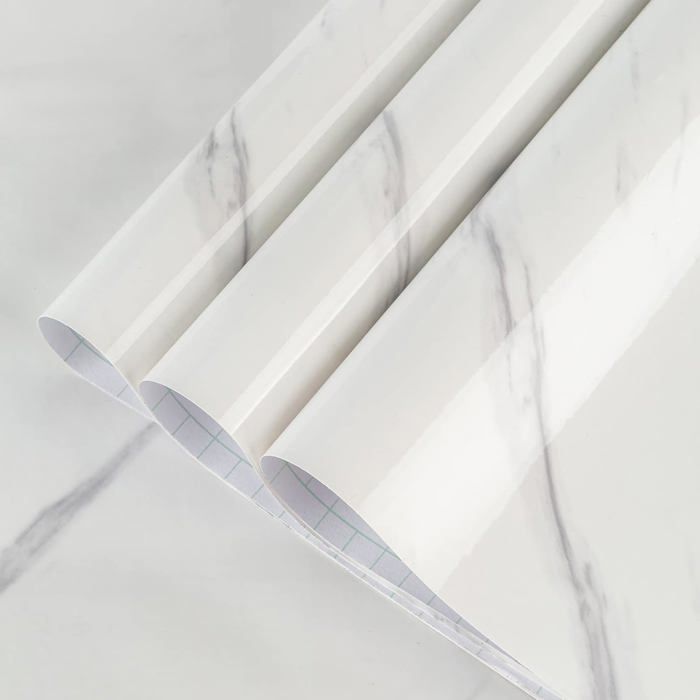Papier Peint Autocollant Aspect Marbre Blanc Laiteux Autocollants pour Meubles Imperméab Jazz White Lisse Brillant épais 40CMx3M