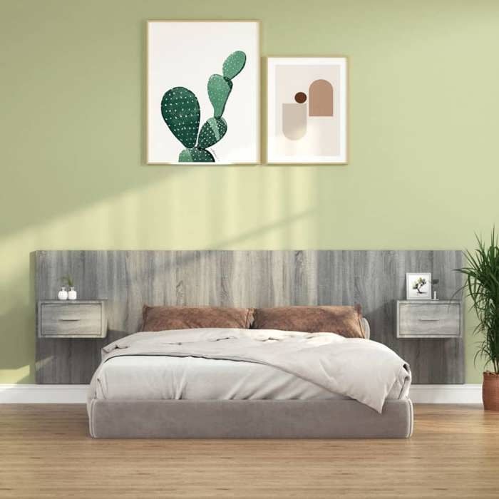 Tête de lit avec armoires - vidaXL - Sonoma gris - Bois dingénierie - 160x1 5x80 cm - Tables de chevet flottantes Tête de lit avec armoires - vidaXL - Sonoma gris - Bois dingénierie - 160x1 5x80 cm - Tables de chevet flottantes