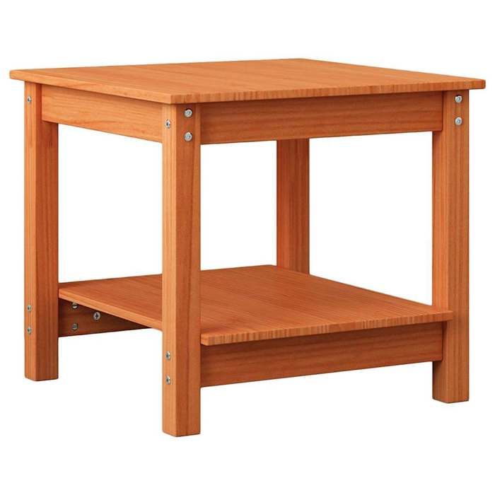 Table basse en bois massif - GKO - 50x50x45 cm - Marron cire - Bois massif en pin - Avec 1 étagère - Poids maximal 75 kg