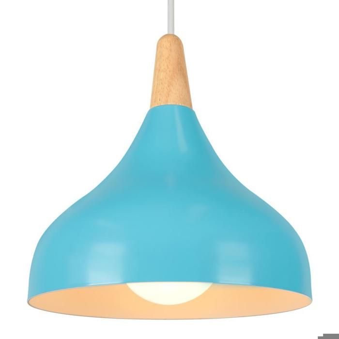 WOTTES 1 x Lustre Suspension Rétro Luminaire Moderne Style Goutte Chapeau Plafonnier E27 Métal Bleu brillant pour Salon