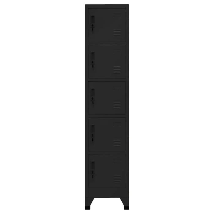Armoire à casiers en acier - GKO - Noir - 38x40x180 cm - 5 portes verrouillables - Orifices daération