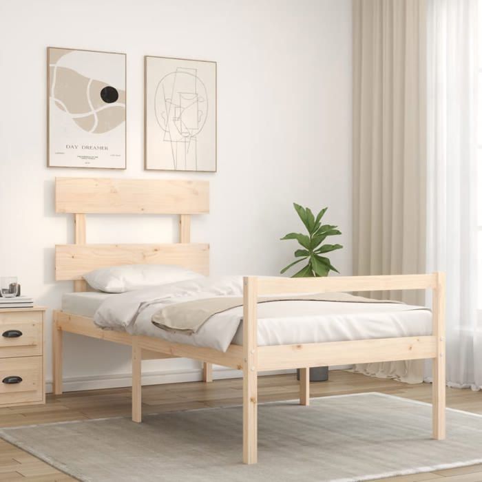 1 Place - Lit pour personne âgée sans matelas - bois massif FR_002629413