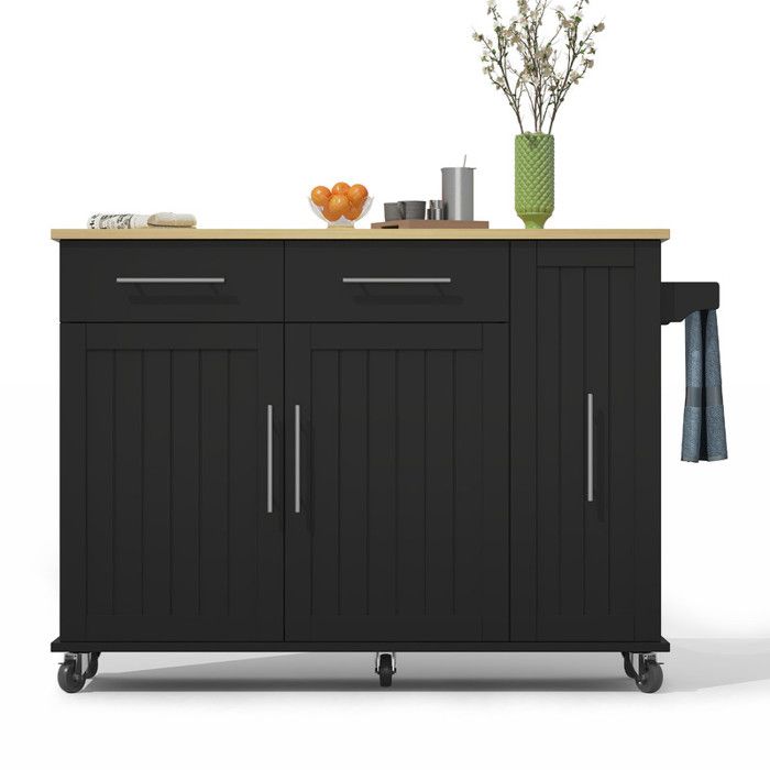 Îlot de cuisine avec Drop Leaf panier de rangement avec organisateur Darmoire à 3 niveaux support de rangement interne Noir