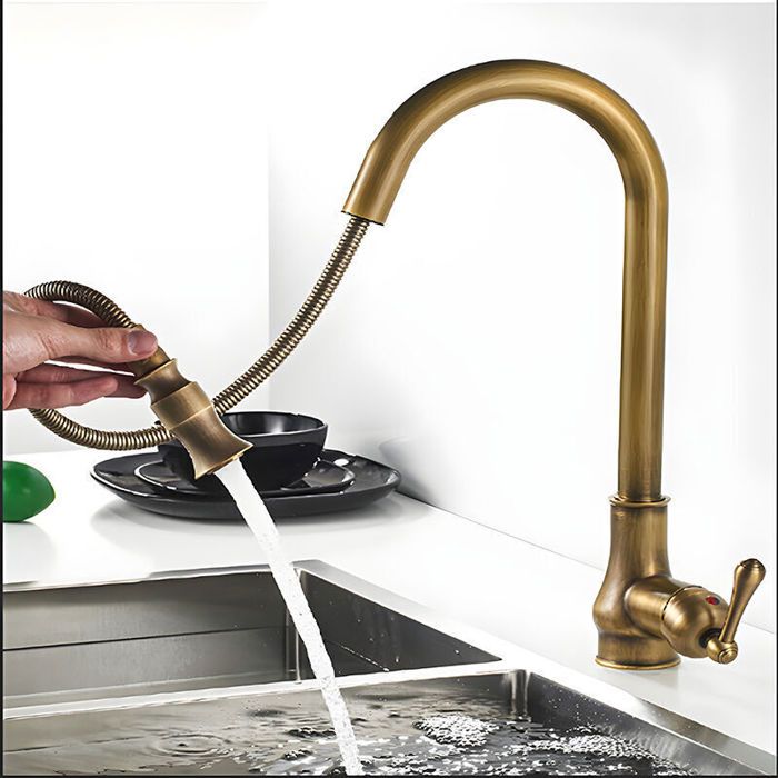 Robinet de cuisine rétro en cuivre - ZOR® - Style antique - Pivotant à 360° - Surface brossée - Design élégant - Durable
