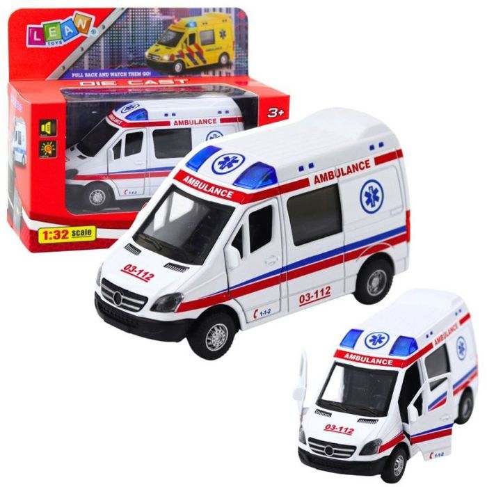 Voitures - LEANTOYS - Ambulance - Échelle 1:32 - Moteur à friction - Lumières et sons