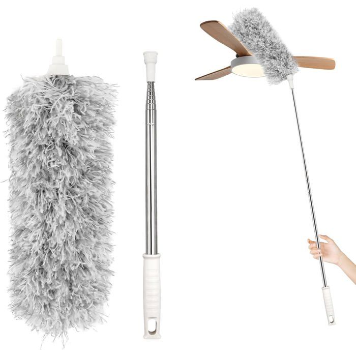 Plumeau Poussière Microfibre Sans Peluche Télescopique Lavable 230 cm de Long - Tête de Loup Plumeau Toile Daraignée