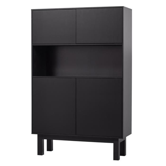 Buffet Haut - Meubles&Design - Buffet haut 4 portes en bois de pin massif FSC noir ALICANTE Buffet Haut - Meubles&Design - Buffet haut 4 portes en bois de pin massif FSC noir ALICANTE