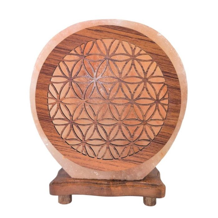 Lampe de Sel de lHimalaya motif Fleur de Vie interchangeable 5Kg