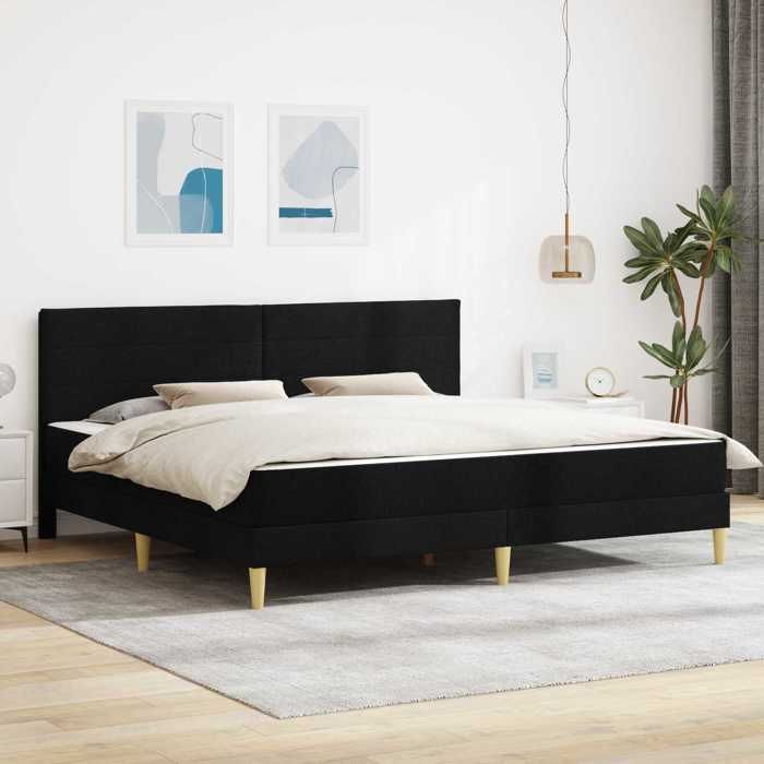 vidaXL Cadre de lit Noir 200 x 200 cm Polyester Chambre moderne cadre de lit solide support en mousse mobilier stylé3414976