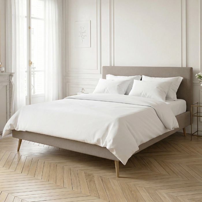 Lit sommier 180x200cm avec Tête - Beige en Lin - Flore - Morphea