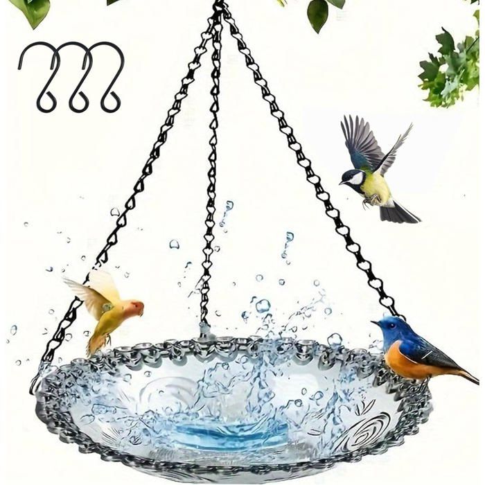 Mangeoire suspendue pour oiseaux - Belle commode - Diamètre 30 cm - Profondeur 5 cm - Longueur de suspension 40 cm