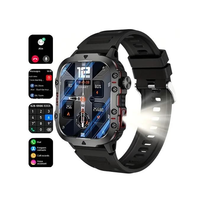 Montre connectée : appels textos sport contrôle caméra suivi activité compat. iPhoneAndroid USB bracelet . - vue 2