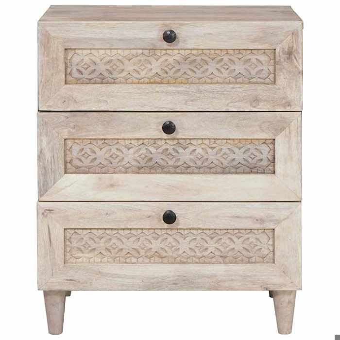 Table de lit - Beige - Cabinet de chevet - 1 pc - Beige 50x33x62 cm Bois dacacia massif T4844