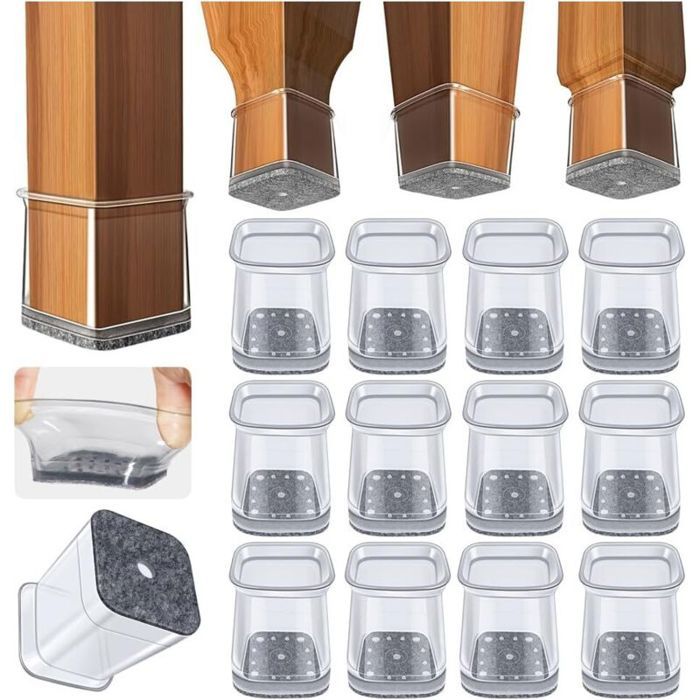 32 protections pied chaise carrés silicone transparent patins feutre pour sol bois carrelage taille S 20-25 mm