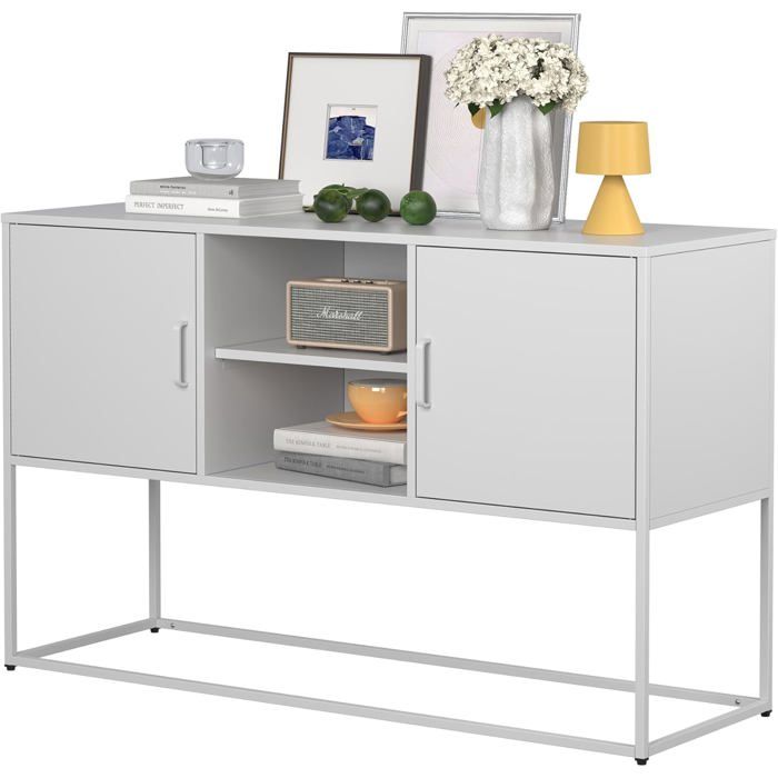 Buffet de cuisine de 120cm de large avec 2 étagères mobiles armoire de buffet avec 2 portes et rangement ouvert pour salon cuisine