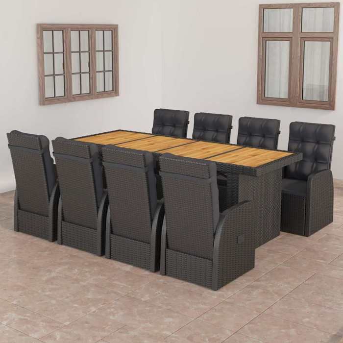 Maison Exclusive - Ensemble à manger dextérieur 9pcs coussins résine tressée noir