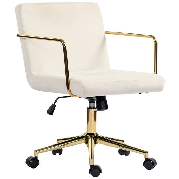 Fauteuil bureau - Zephmum - roulant accents dorés métal samu crème