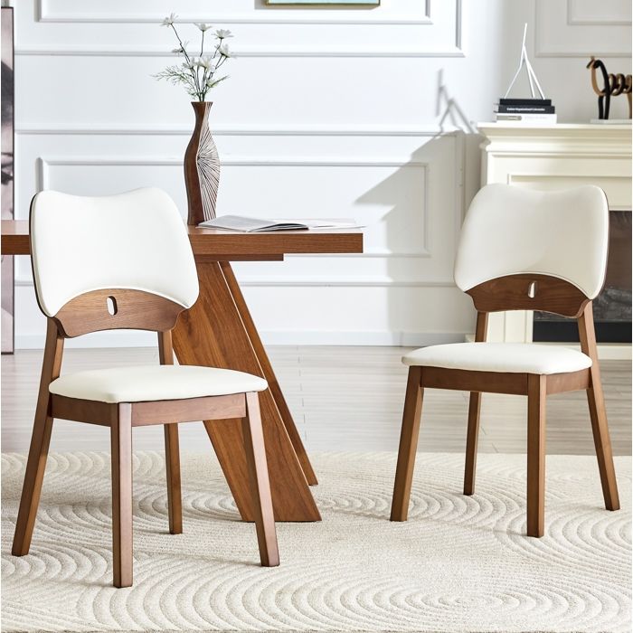 Lot de 2 chaises de salle à manger en bois massif dossier papillon assise rembourrée blanche 51 x 43 x 87 5 cm