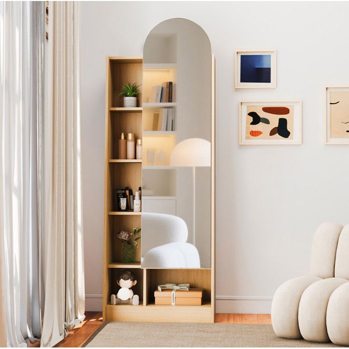 HOMVRA Armoire haute avec porte miroir 60 x 28 x 1645 cm rangement MDF aspect bois naturel