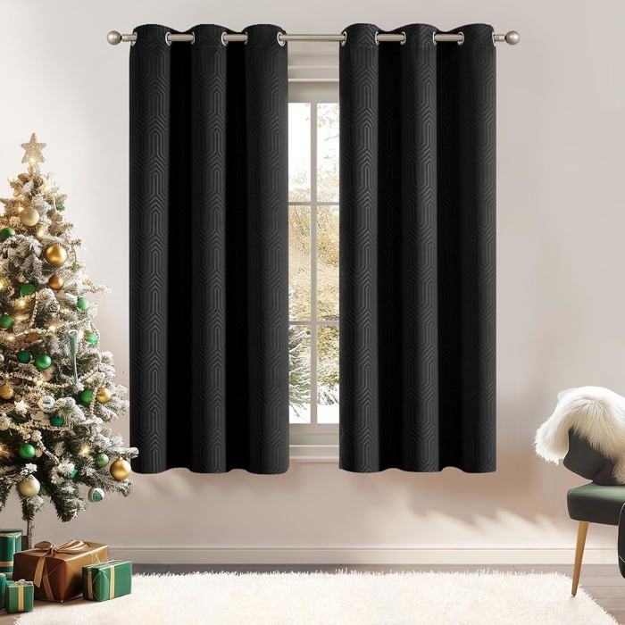 2 Pieces Rideau 140 X 175Cm (L X H) Occultant À Oeillets Rideau Thermique Isolant Anti Chaleur Draperies Intérieurs Noir Ave[RO1265]