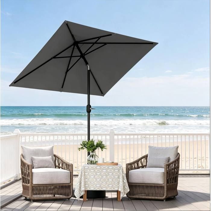Parasol de balcon rectangulaire inclinable 206 x 135 x 234 cm en métal et polyester gris foncé sans base Grjofek
