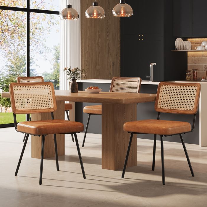 Chaises Salle A Manger Lot De 4 Marron Sieges Cannage Vintage FloraGrace Pour Salle A Manger Pieds Reglables 61x46x79cm