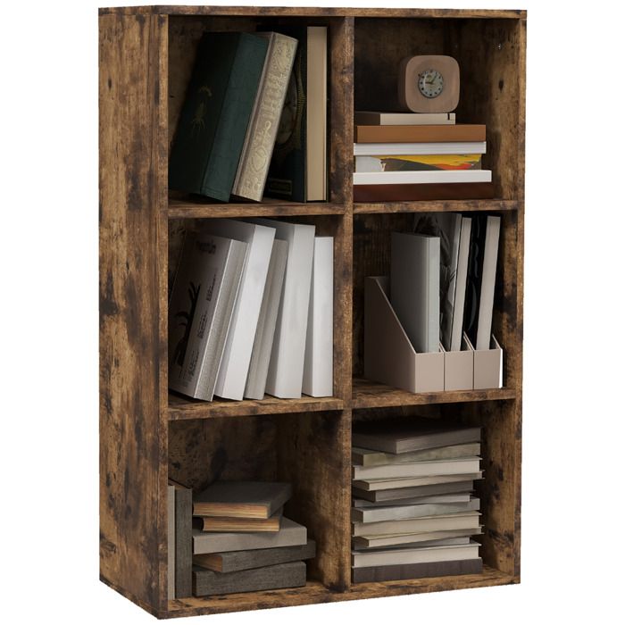 YWJ Librairie à 3 niveaux étagère pour livres avec 6 cubes de rangement pour étude 65 5 x 30 x 97 5 cm couleur marron rustique