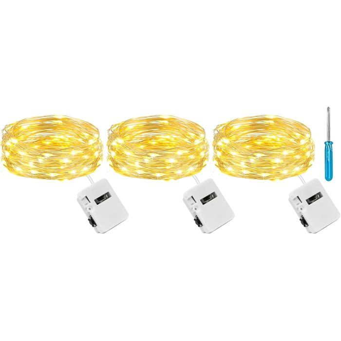 Lot de 3 Petite Guirlande Lumineuse a Pile avec 3 Modes 2M 20 LED IP65 Étanche pour Interieur Chambre Mariage Fête Noël