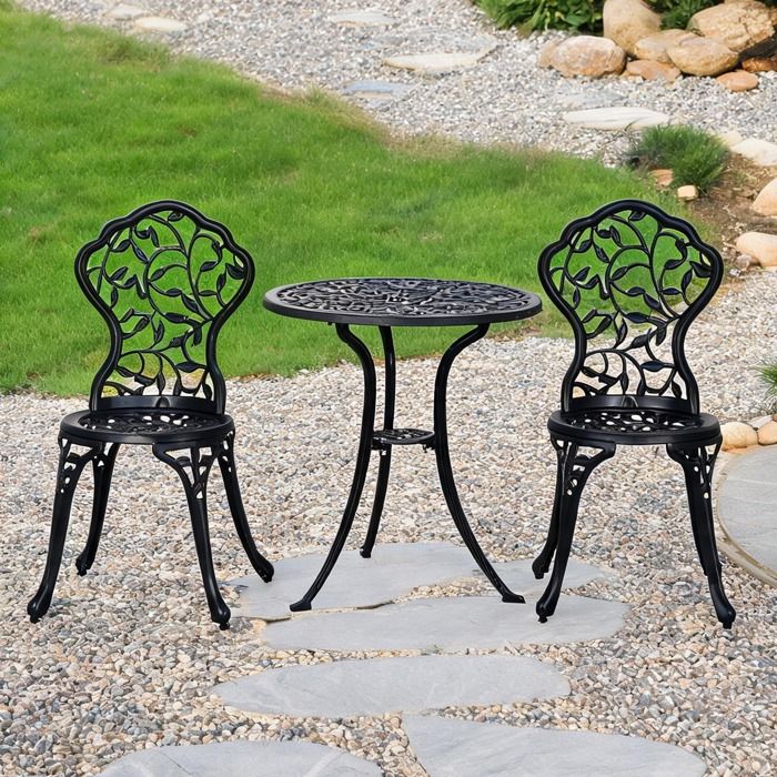 Ensemble Table Chaise De Jardin en Fonte aluminium Noir 60 x 60 x 65 cm