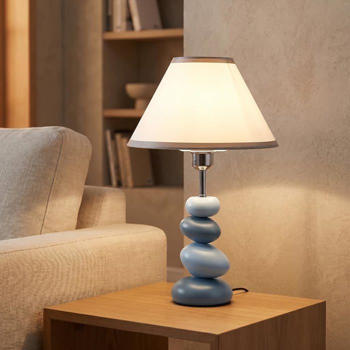 Lampe De Table Ggrise Lampe De Chevet En Résine Avec Cocle Galet Gris Clair Et Foncé Lampes De Lecture Lampes De Bureau Mode[EC263]