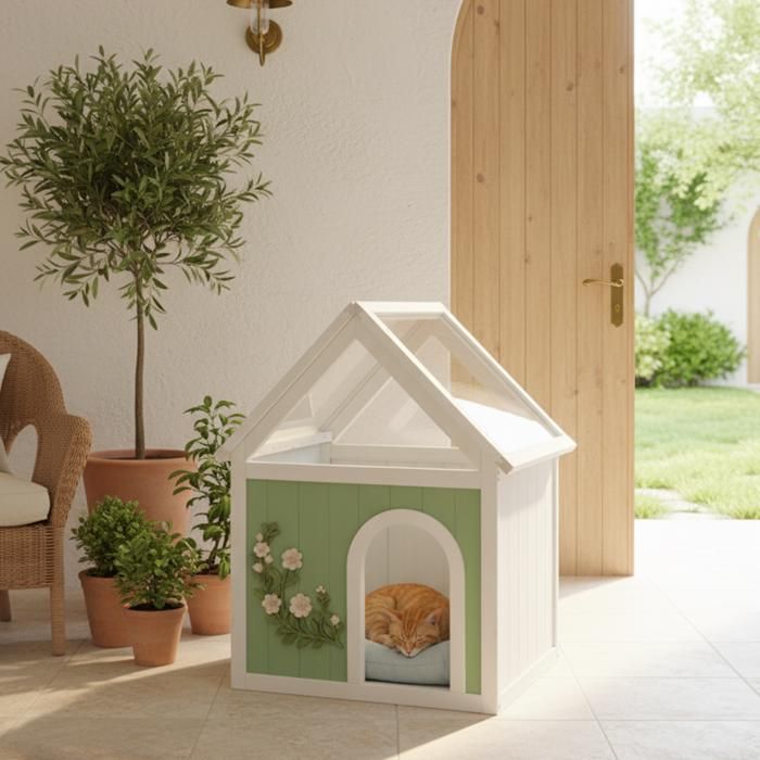 Maison pour animaux style cottage menthe‑blanc 63.5x47.5x78cm bois massif niche intérieure chat petit chien Maison pour animaux style cottage menthe‑blanc 63.5x47.5x78cm bois massif niche intérieure chat petit chien