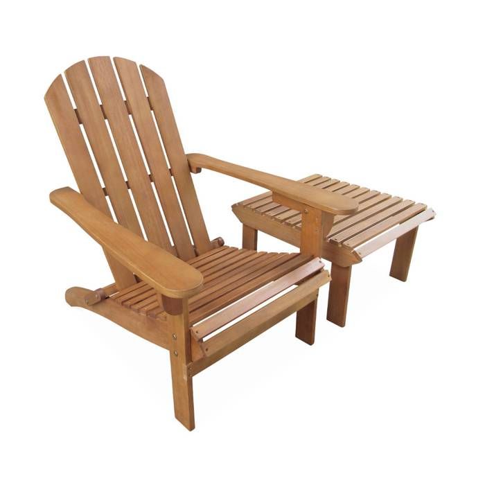 Fauteuil de jardin + table basse/repose pieds bois deucalyptus ADIRONDACK SALAMANCA AVEC REPOSE-PIEDS
