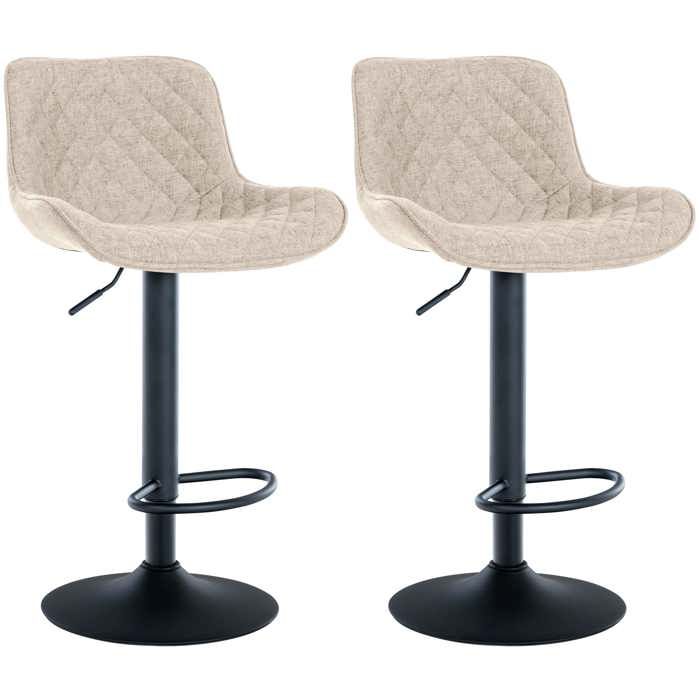 Lot de 2 tabourets de bar reglable et pivotant assise en tissu taupe pieds metal noir TDB10609