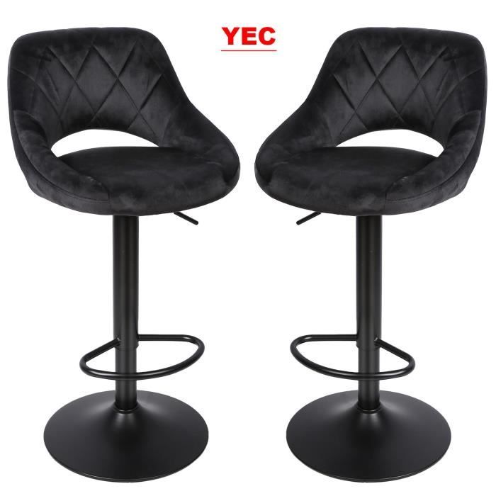 Tabourets de bar en velours noir - YEC - Set de 2 - Pliable et confortable