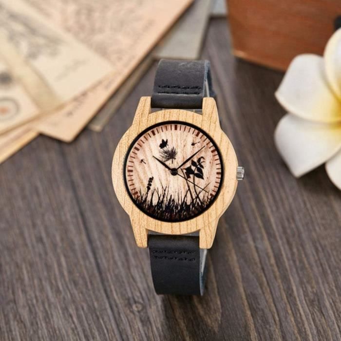 Montre En Bois Hommes Autruche Cerf Montre Bracelet Imitation