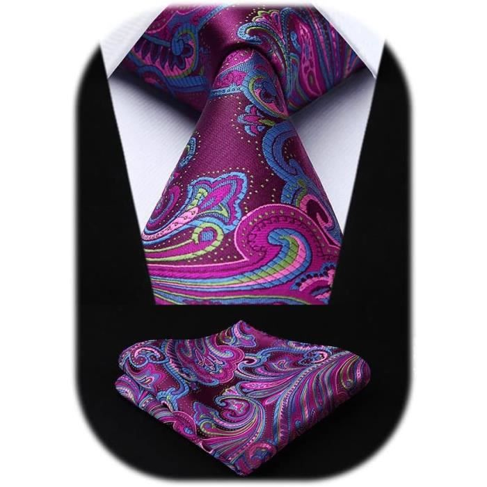 Cravate Ascot Pour Hommes En Soie - Motif Paysley Bleu-vert - Ensemble Classique (pochette, Boutons De Manchette)