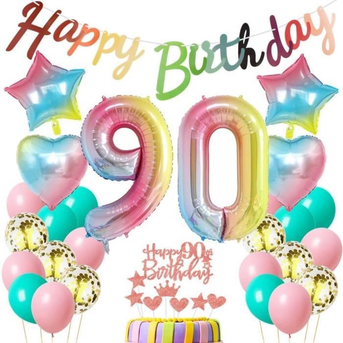 Ballon 90 Ans Anniversaire Femme, Kit De Decoration Anniversaire 90 Ans Homme, Gâteau Or Noir Anniversaire 90, Décoration De - Maison Ballon 90 Ans Anniversaire Femme, Kit De Decoration Anniversaire 90 Ans Homme, Gâteau Or Noir Anniversaire 90, Décoration De - Maison