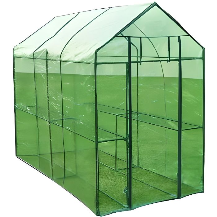 Serre - JIN - Acier XL - Dimensions 120x240x190 cm - Couleur Vert - 2 étagères