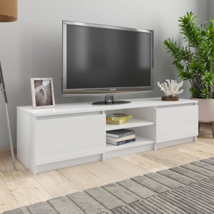 Meuble TV Blanc brillant - P58 - Classique - Intemporel - Bois - Panneaux de particules - 140x40x355 cm