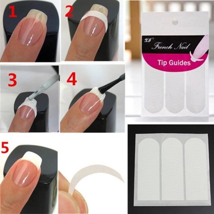 Stylo French Manucure et décoration Ongles NOIR + 1 feuille ligne guide ...