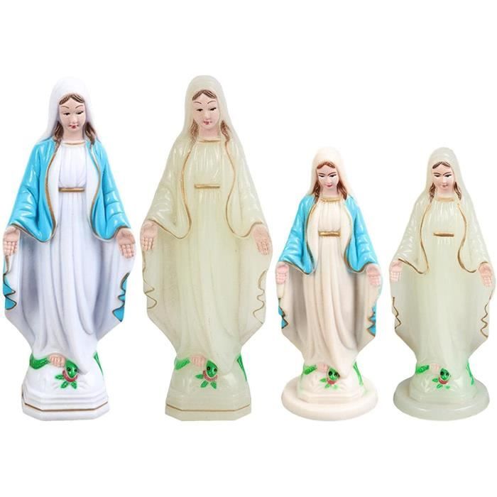 Statuette Vierge Marie Lumineuse - 18x6,5 Cm - Plastique Finition Lisse - Décoration Bureau, Table - Cadeau Religieux