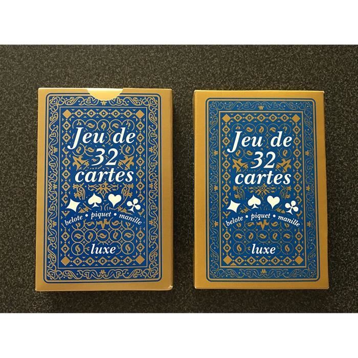 Lot de Deux Jeux de 32 Cartes Poker, belote, Piquet, Manille, coinche, Bataille, menteur
