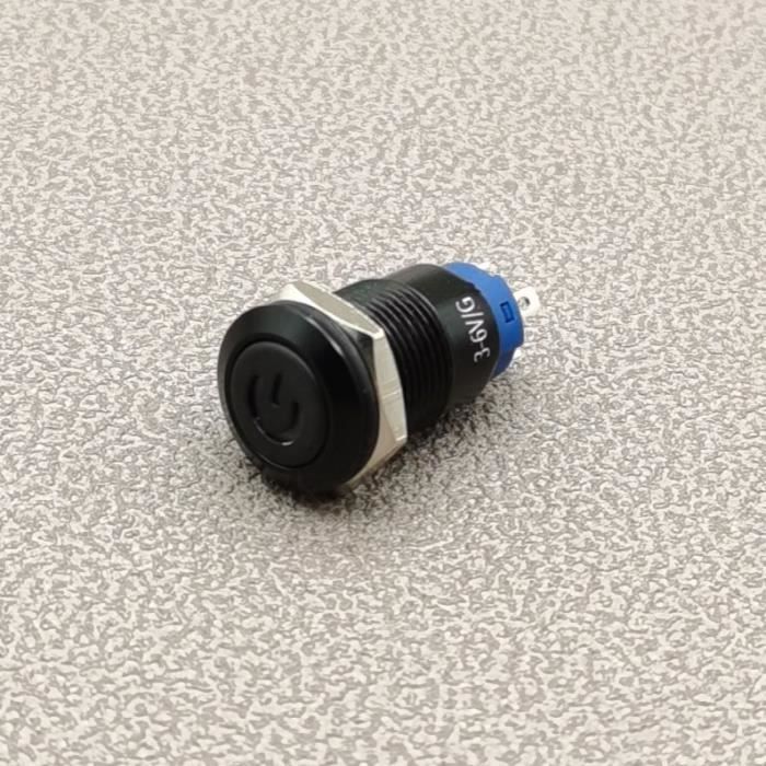 Black Power Symbol 220V Momentary Self-reset LED Blue -12mm Étanche En ...